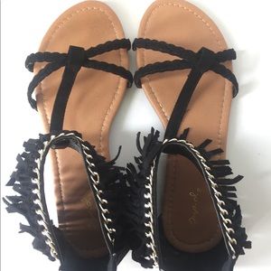 Fringe sandals black boho sandals Qupid